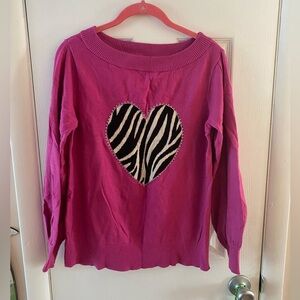 Diane Gilman Women’s Pink Heart Zebra Sweater